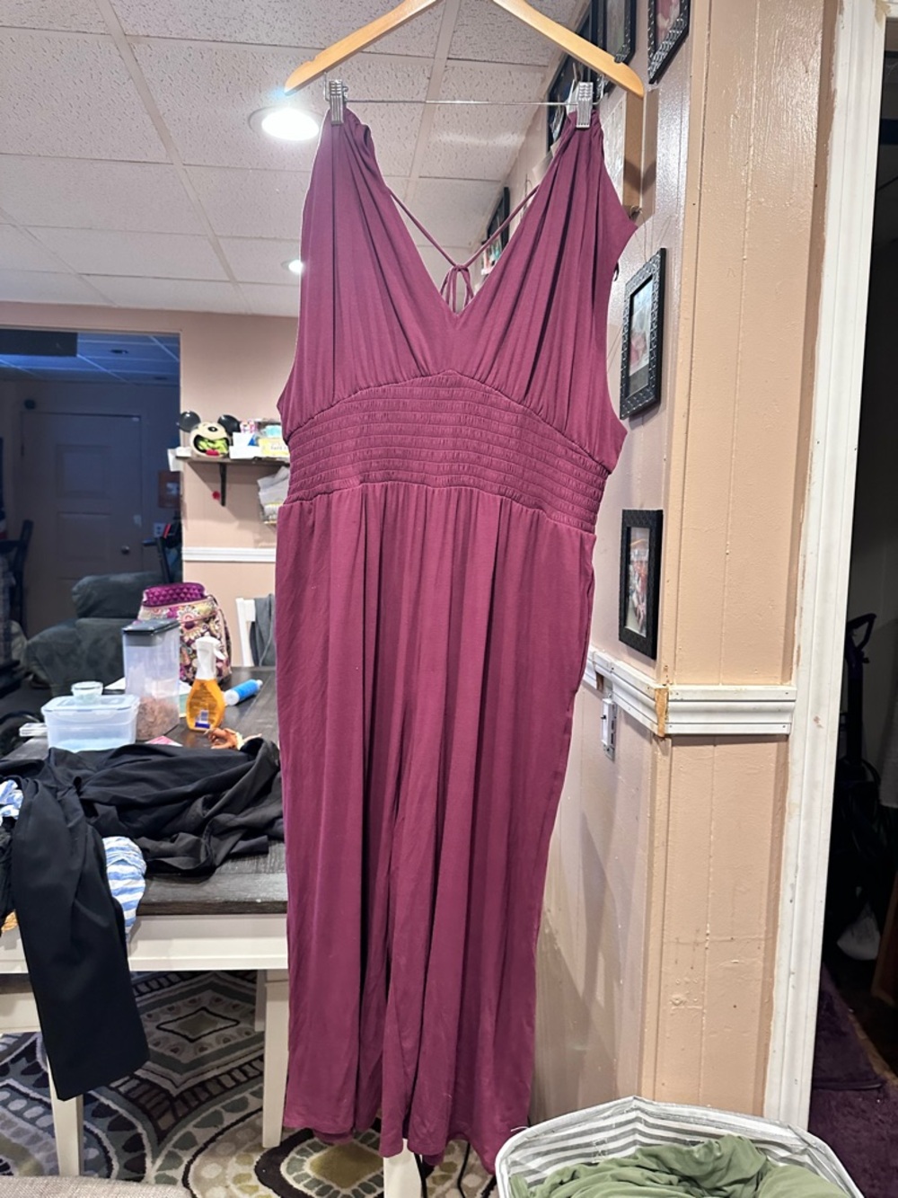 Old Navy Plum Sleeveless V-Neck Jumpsuit with Smocked Waist
